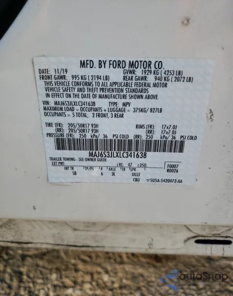 2020 Ford Ecosport Ses z USA, uszkodzony, nr VIN MAJ6S3JLXLC341638